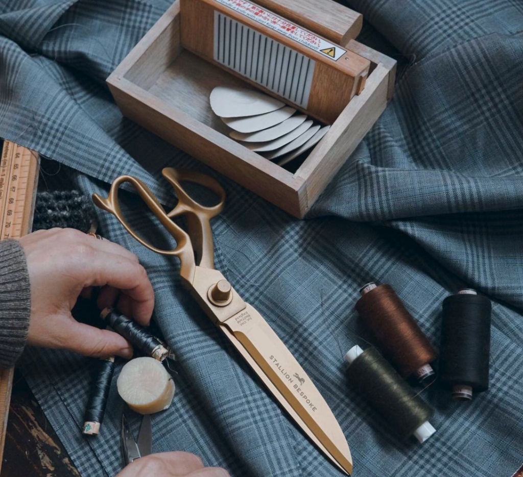 Stallion Bespoke Gold Master Shears on Luxury Plaid Wool